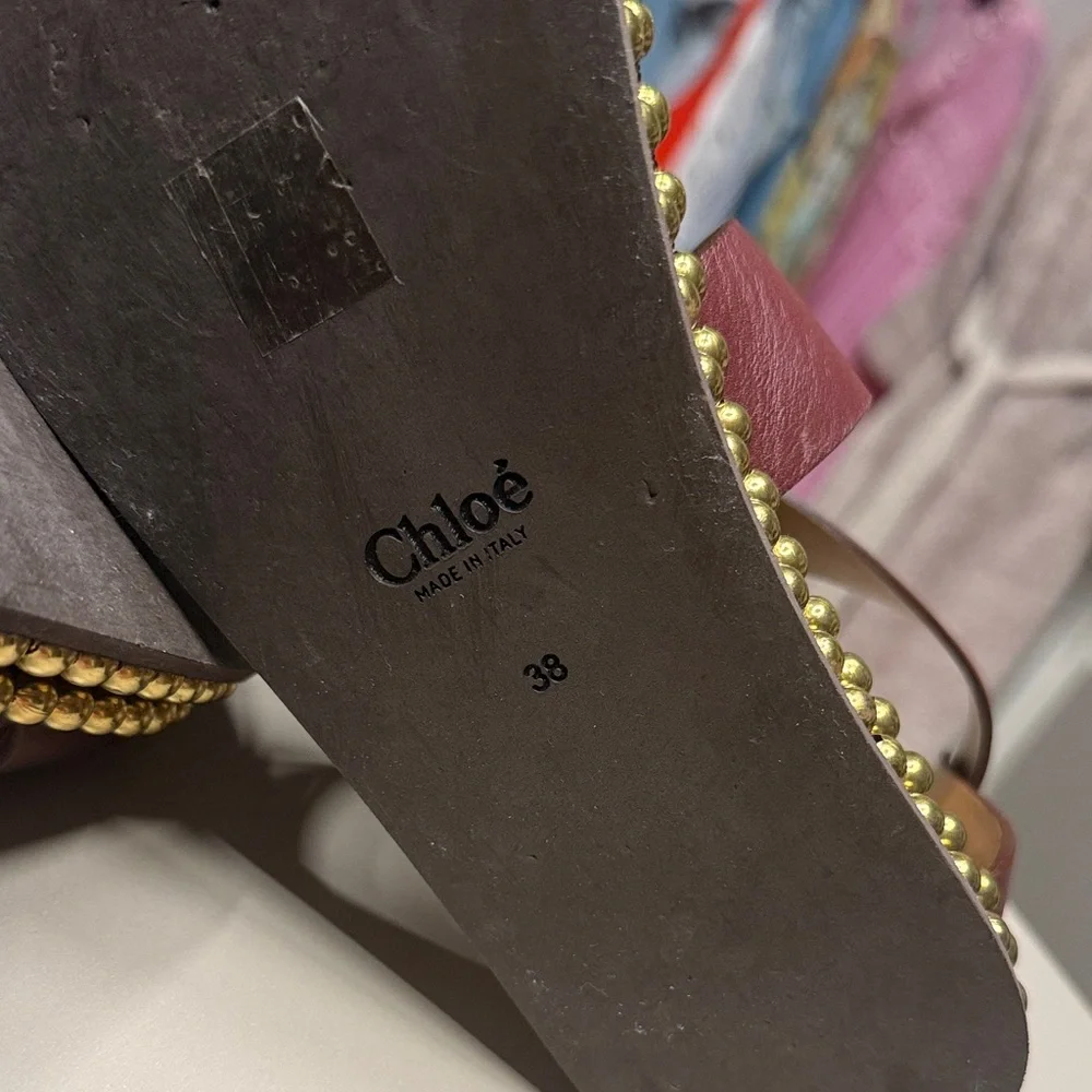 Chloé Burgundy Crisscross Leather Platform Sandals with Gold Bead Trim - Picture 7 of 12